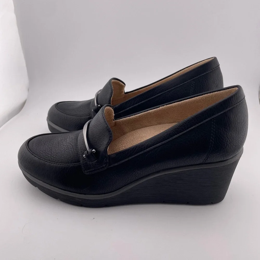 Soul Naturalizer Achieve Black‎ Wedge Loafers Metallic Detail Shoes Womens 9M